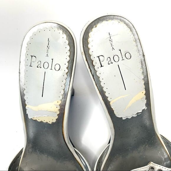 White & Black Linea Paola Riveted Wedge Sandals - Picture 3 of 8